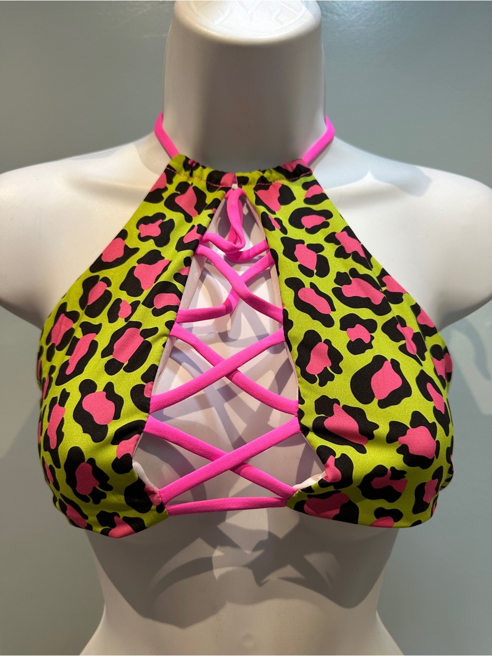 Yandy Leopard Print Green Pink Black Bathing Suit Top NWOT